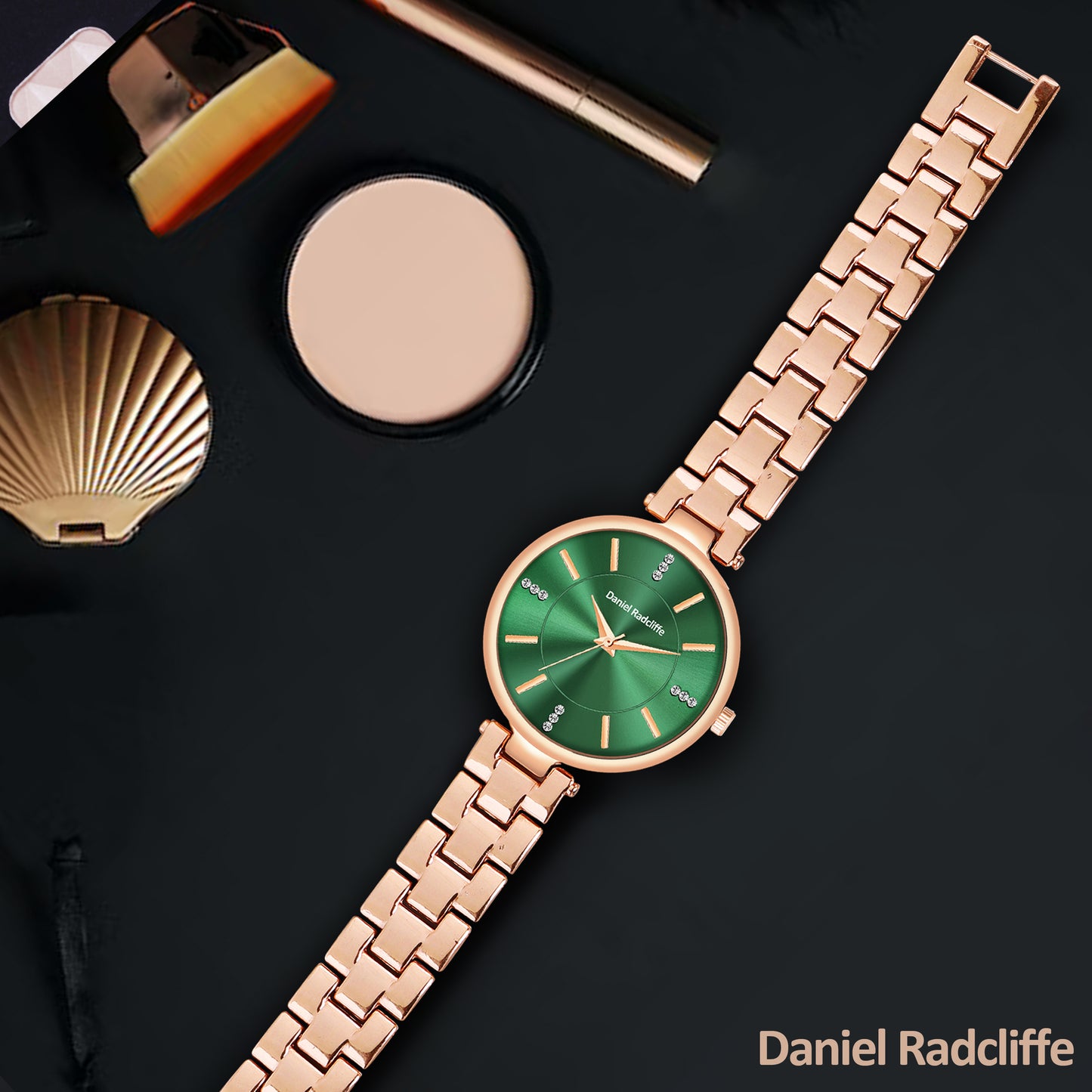 Round Rose Gold Green Analog Watch - For Women DRW001