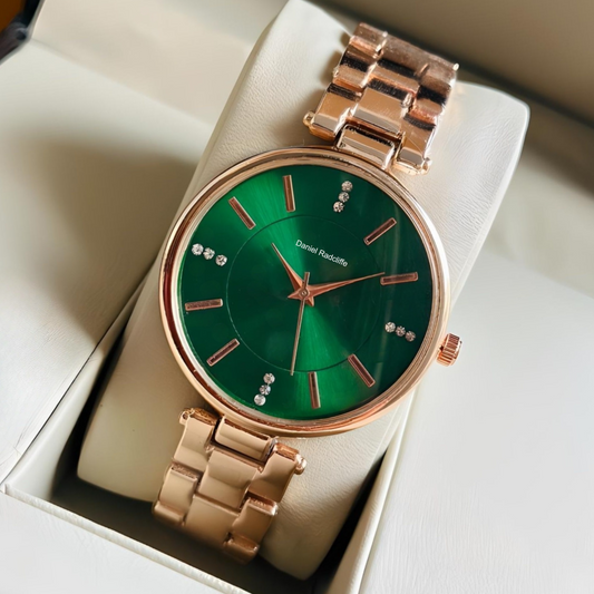 Round Rose Gold Green Analog Watch - For Women DRW001