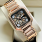 Embossed Print Stylish Rose Gold Watch For Women - DRW006