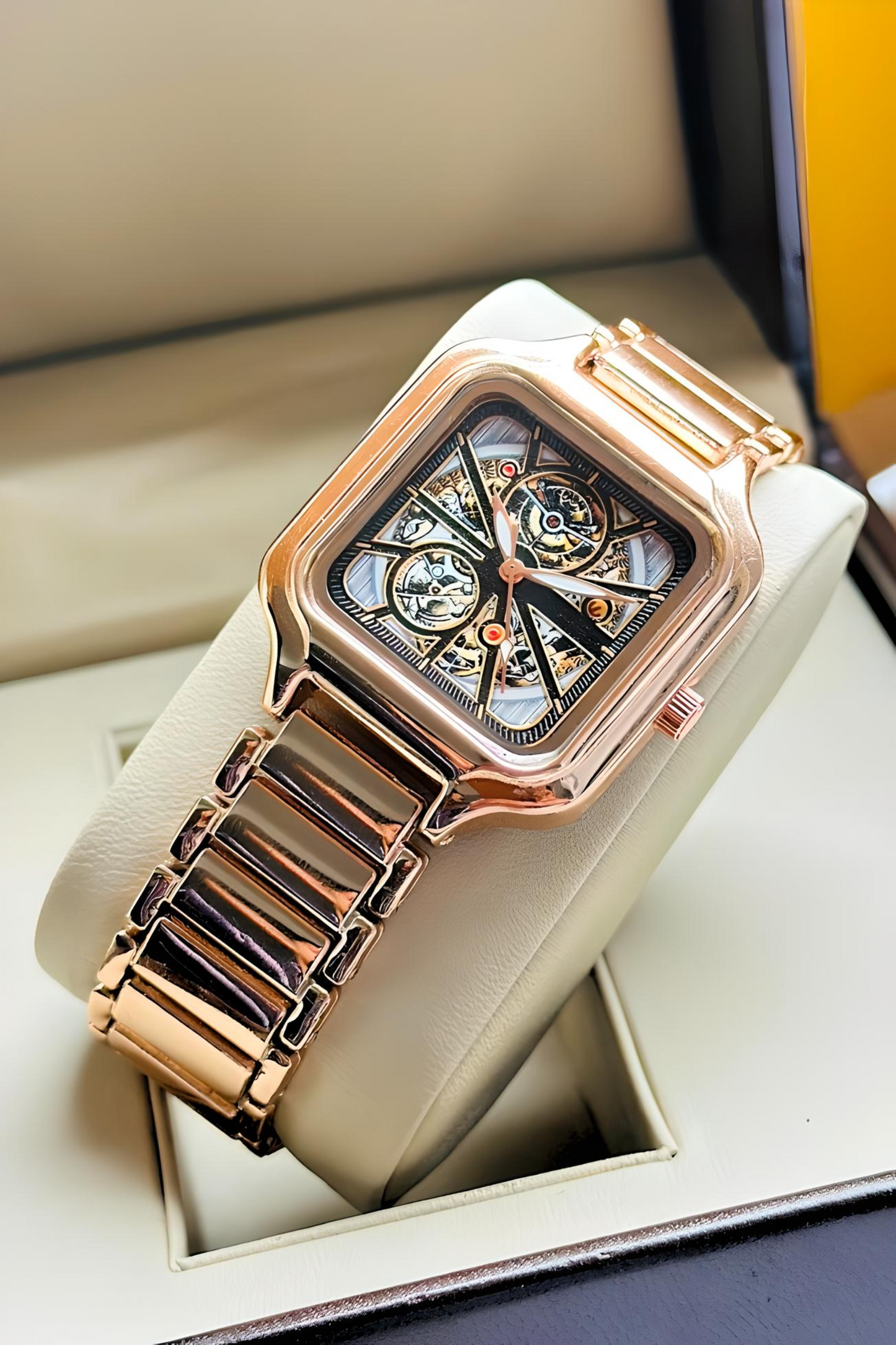 Embossed Print Stylish Rose Gold Watch For Women - DRW006