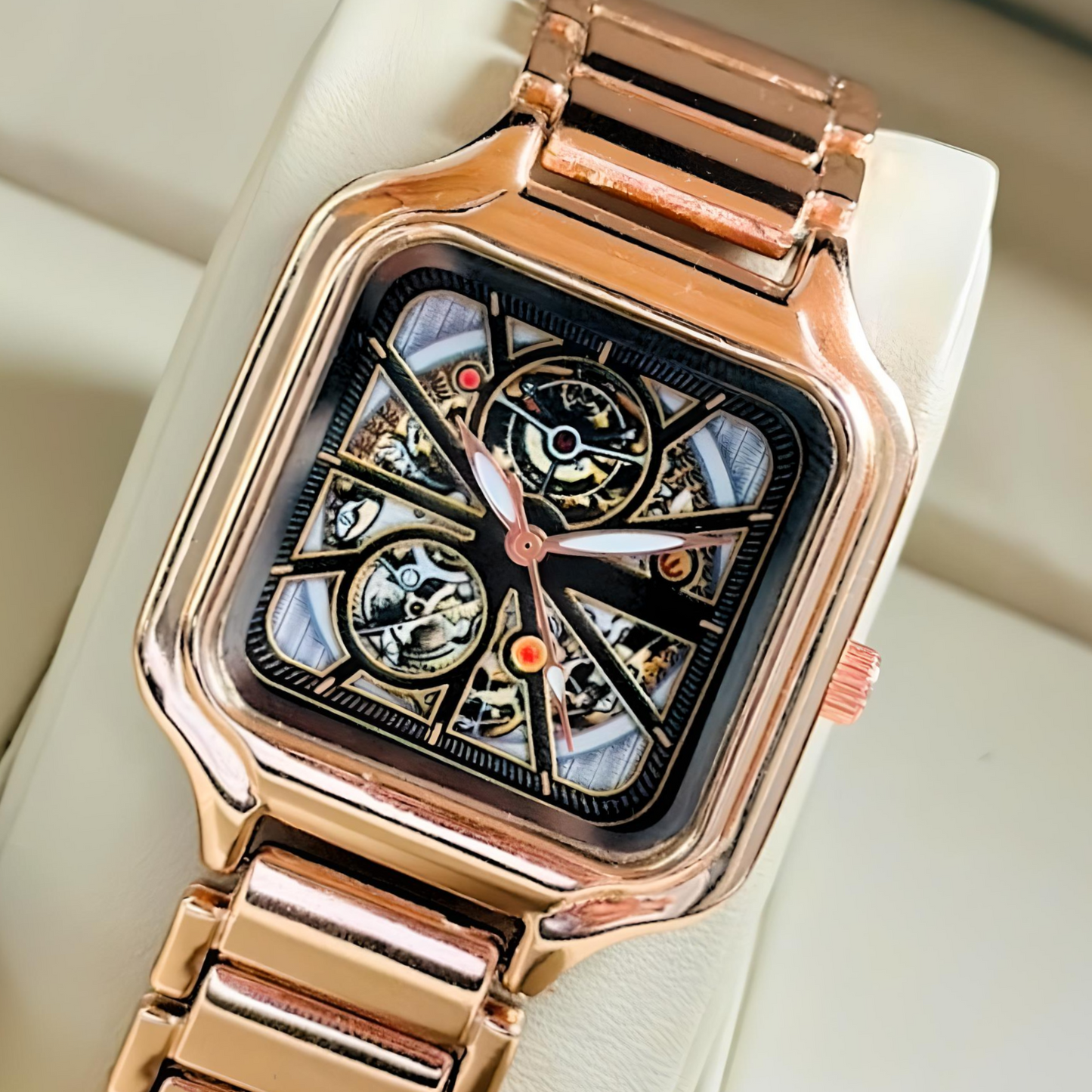 Embossed Print Stylish Rose Gold Watch For Women - DRW006