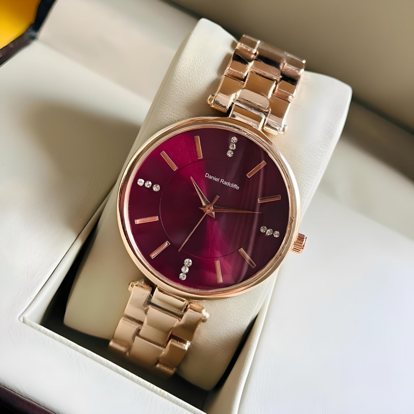 Round Rose Gold Maroon Analog Watch - For Women DRW001