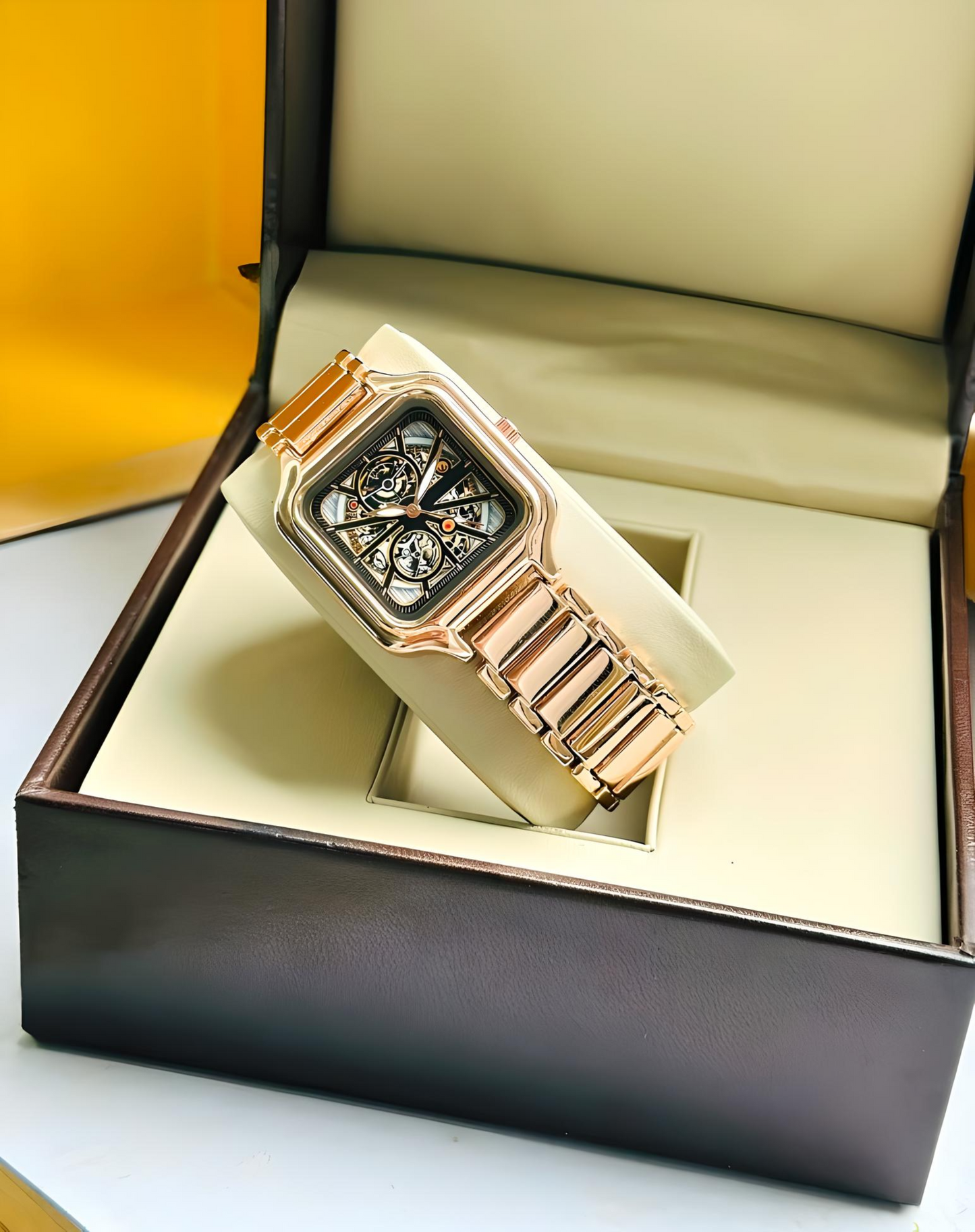 Embossed Print Stylish Rose Gold Watch For Women - DRW006