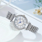 Diamond Studded Silver Blue Hands Premium Quality Women Watch - DRW0023