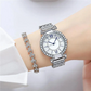 Diamond Studded Silver Blue Hands Premium Quality Women Watch - DRW0023