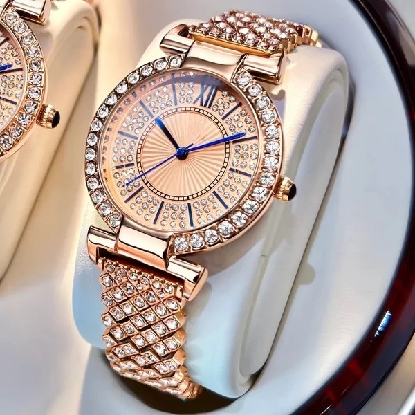 Diamond Studded Blue Hands Premium Quality Women Watch - DRW0023