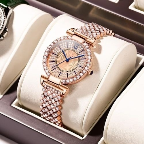 Diamond Studded Blue Hands Premium Quality Women Watch - DRW0023