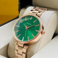 Round Rose Gold Green Analog Watch - For Women DRW001