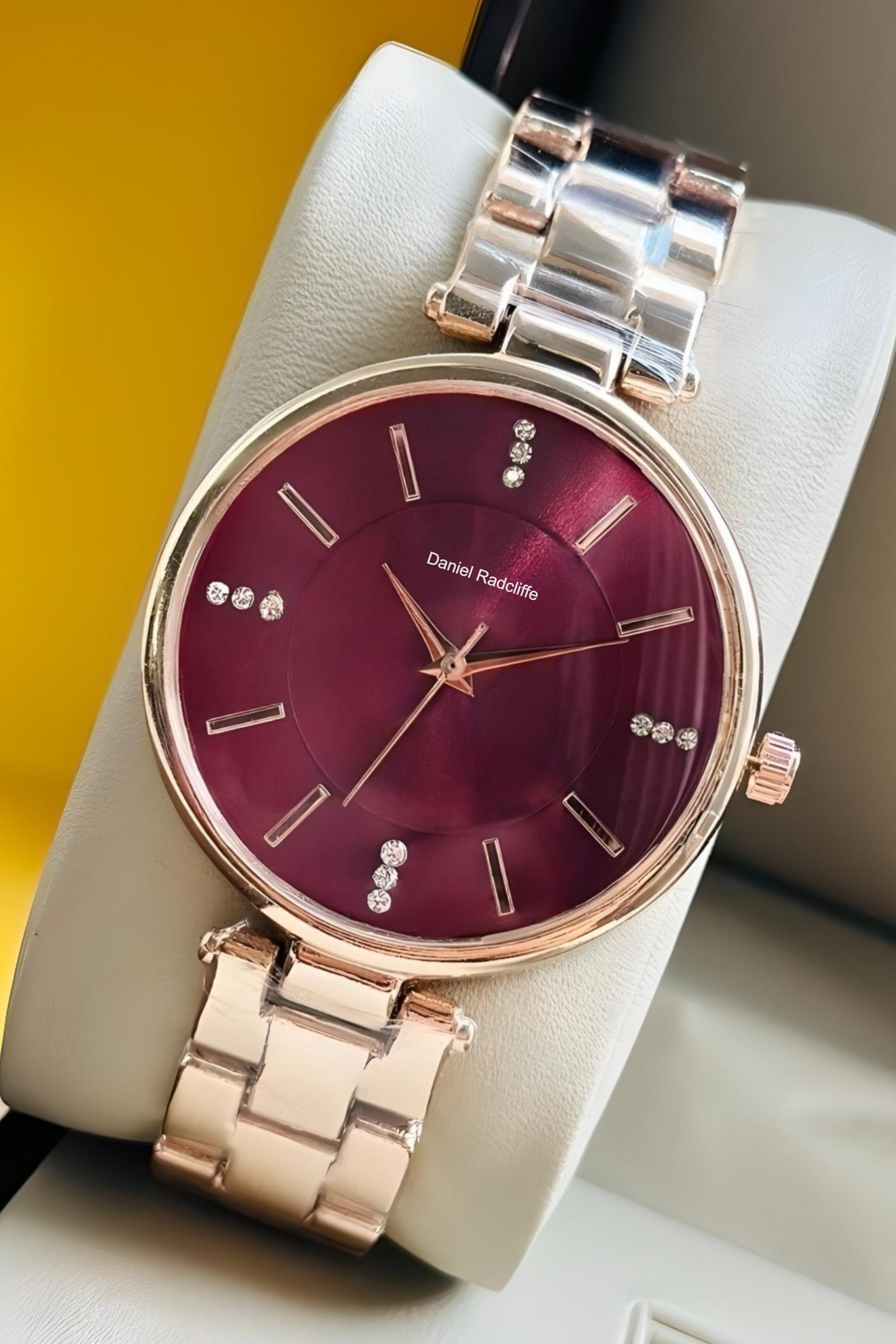 Round Rose Gold Maroon Analog Watch - For Women DRW001