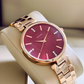 Round Rose Gold Maroon Analog Watch - For Women DRW001