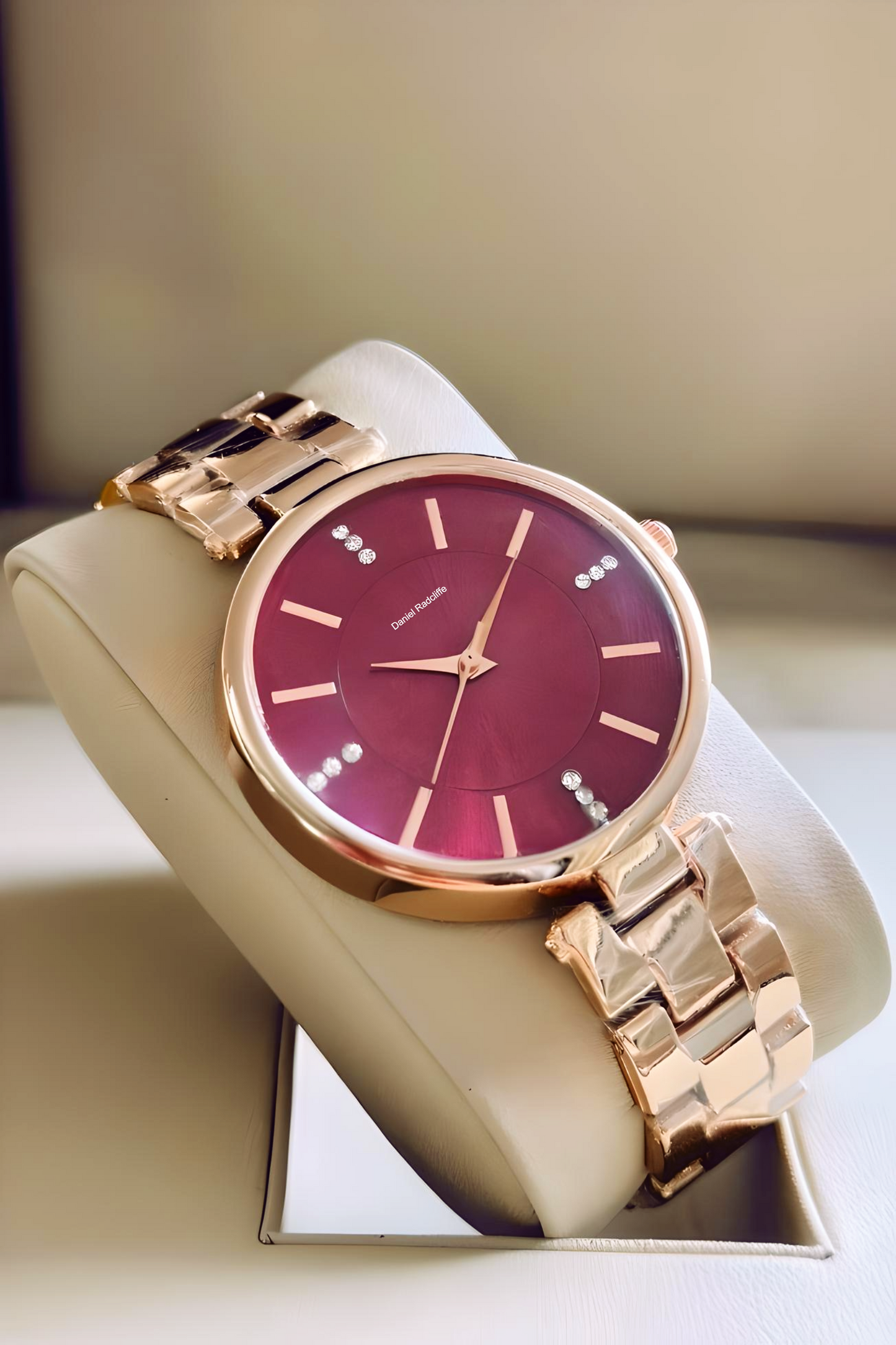 Round Rose Gold Maroon Analog Watch - For Women DRW001